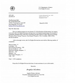 March 28, 2024- DOJ, 2,383 complaints of Silent Weapons