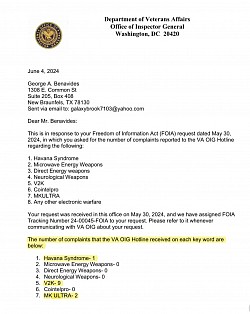 June 4, 2024, The number of complaints that the VA OIG Hotline received on each key word are below: 14