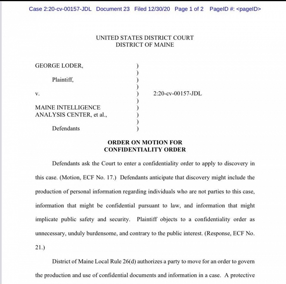 ORDER ON MOTION FOR CONFIDENTIALITY ORDER