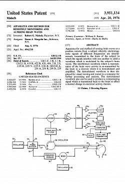 Apr. 20, 1976- APPARATUS AND METHOD FOR REMOTELY MONITORING AND ALTERING BRAIN WAVES, 3,951,134