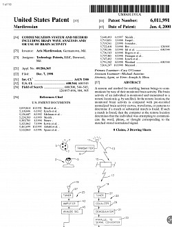 Jan. 4, 2000, COMMUNICATION SYSTEM AND METHOD INCLUDING BRAIN WAVE ANALYSIS AND/ OR USE OF BRAIN ACTIVITY, 6,011,991