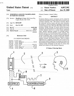 Jan. 25, 2000, SUBLIMINAL ACOUSTIC MANIPULATION OF NERVOUS SYSTEMS, 6,017,302