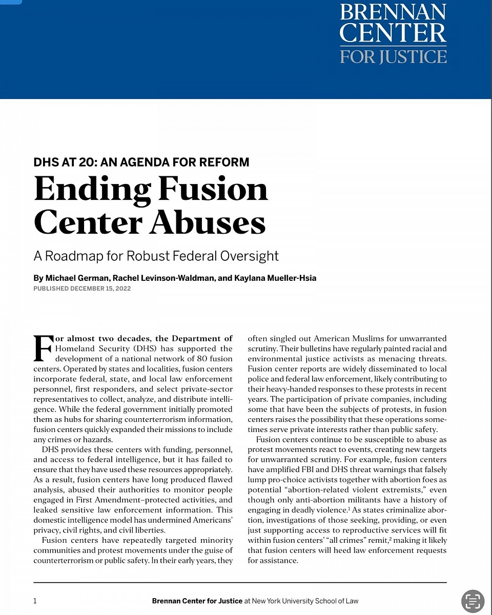 Fusion centers continue to be susceptible to abuse as protest movements react to events, creating new targets for unwarranted scrutiny.