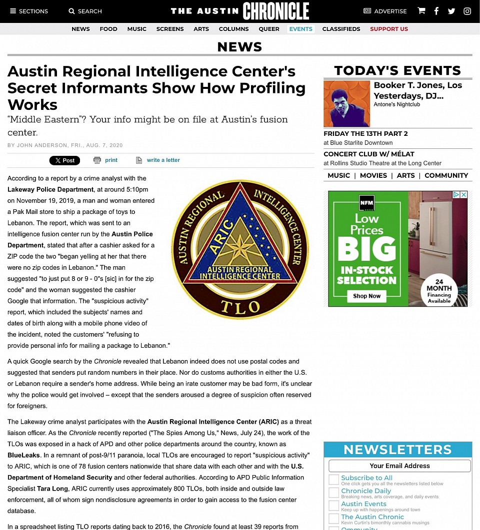 Austin Regional Intelligence Center's Secret Informants Show How Profiling Works 