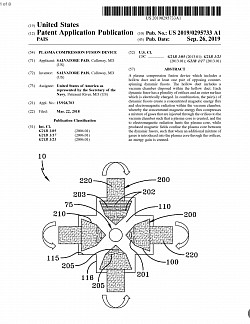 Sep. 26, 2019- PLASMA COMPRESSION FUSION DEVICE, US 2019/0295733 A1