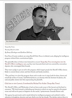 Four Pasco County residents are suing Sheriff Chris Nocco in federal court, alleging his intelligence program violated their constitutional rights.