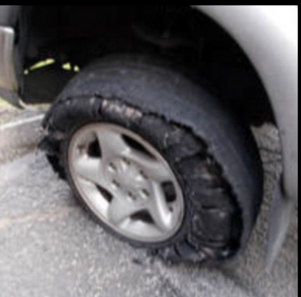 Richard Lighthouse, Reports circular microwave saw cut into his tire.